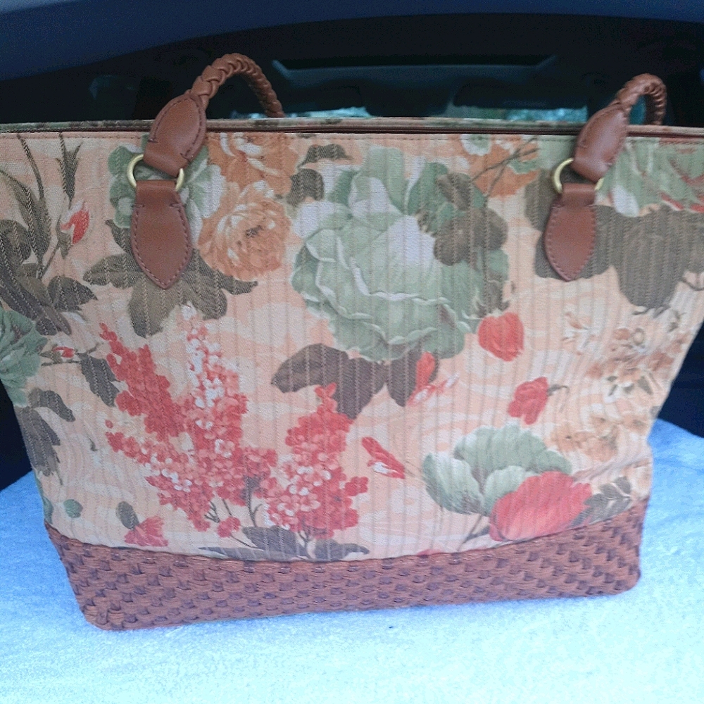 Coldwater Creek Floral Basket Weave Large Tote Bag